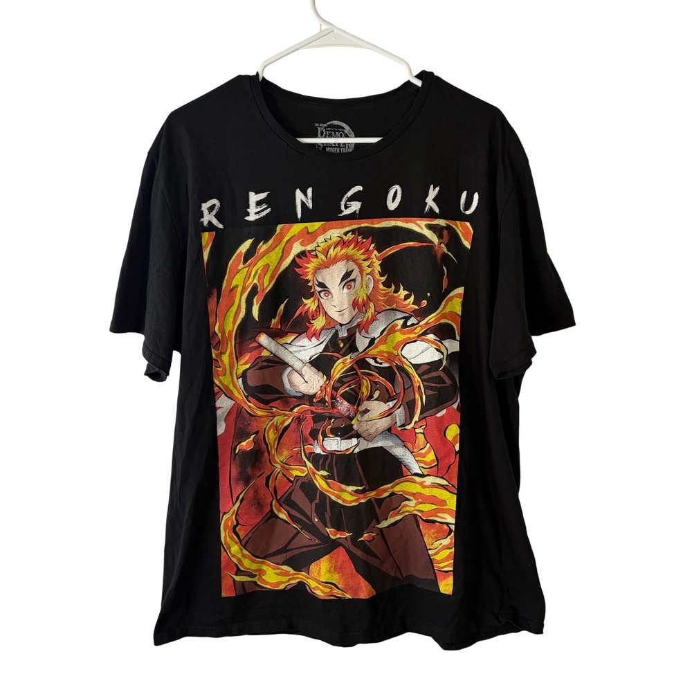 Demon Slayer Mugen Train Rengoku Graphic T-Shirt Black Mens 2X Anime Tee
